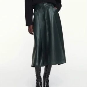 Zara Dark Green Satin Midi Skirt